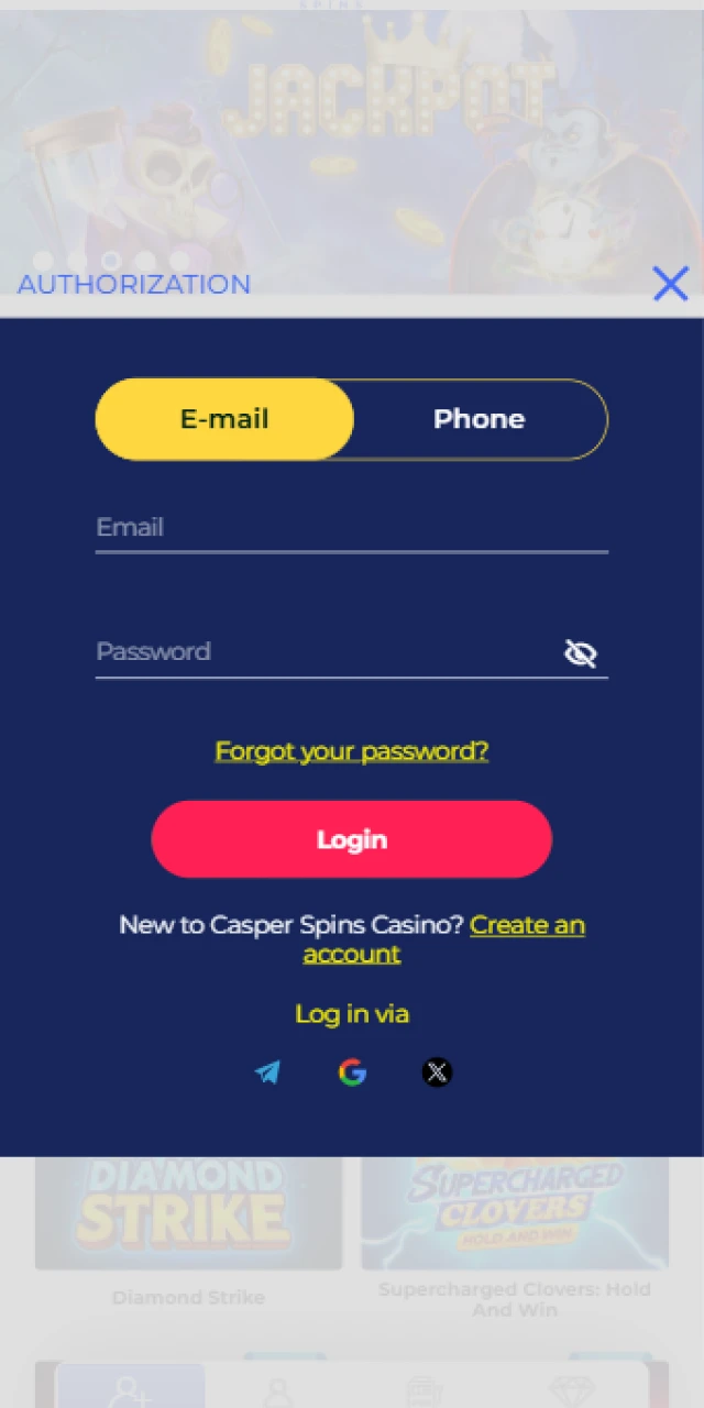 Sign in to your Casper Spins App account to start playing.