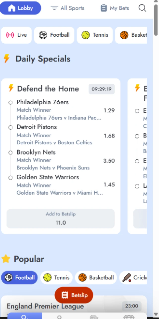 Place bets on popular sporting events using the Casper Spins App.